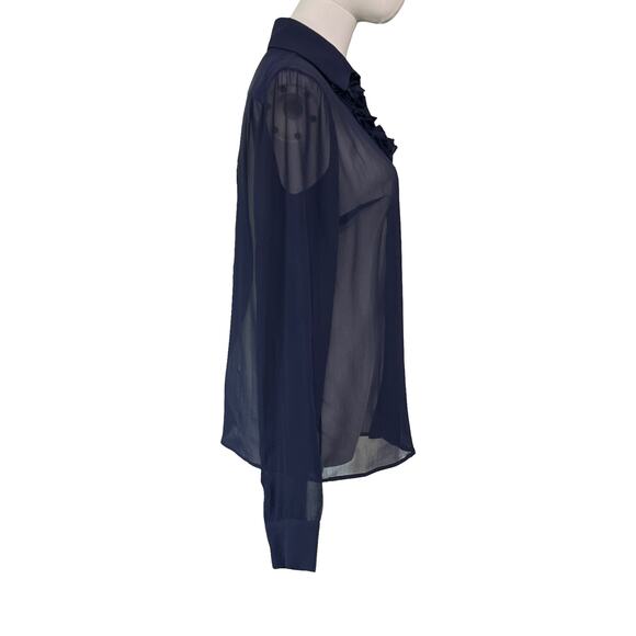 Aquilano Rimondi Navy Silk Ruffle Sheer Blouse IT 44 US 8 Handmade Detail - Picture 7 of 9